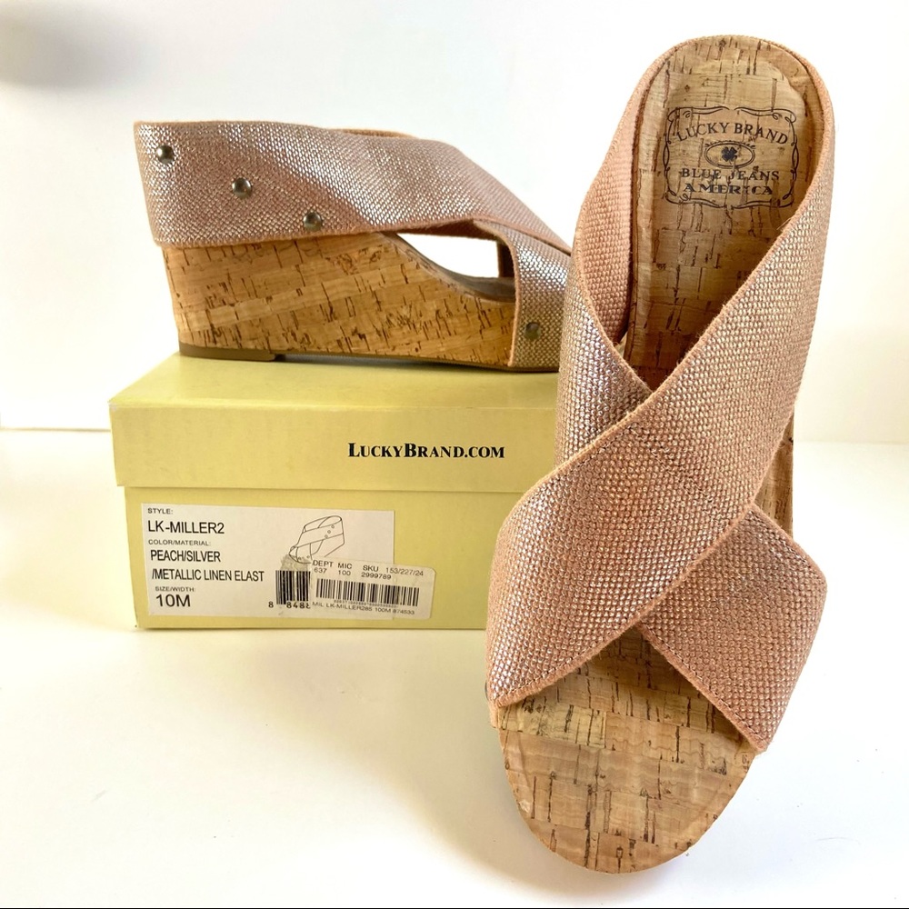 ⚡️Host Pick⚡️Lucky Brand Miller 2 Cork Platform Wedge Sandals in Metallic Peach